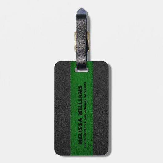 緑と黒のヴィンテージレザーテクスチャ ラゲッジタグ (裏面縦)
