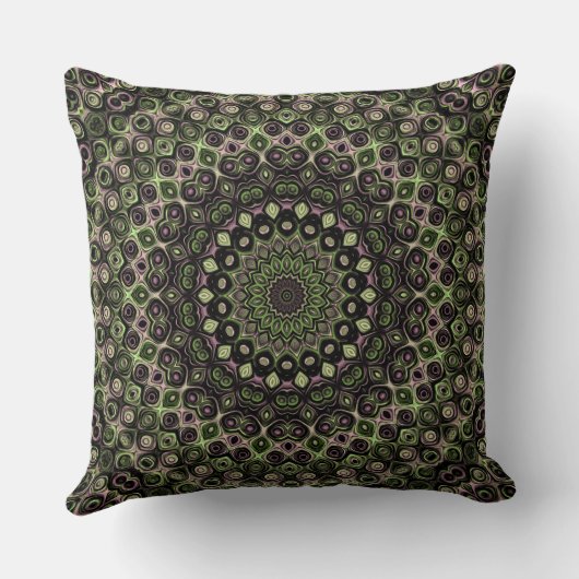 緑と黒の万華鏡のように千変万化するパターンマンダラパターン クッション (裏面)