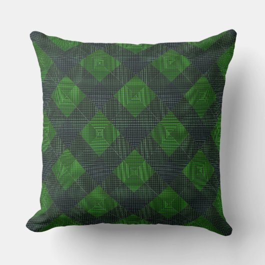 緑と黒の傾斜した四角またはチェス クッション (正面)