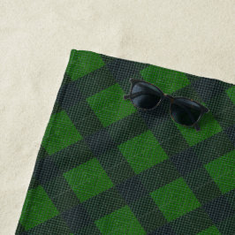 緑と黒の傾斜した四角またはチェス ビーチタオル