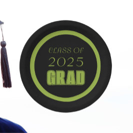 緑と黒の学校のカラー卒業 ペーパープレート