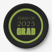 緑と黒の学校のカラー卒業 ペーパープレート (正面)