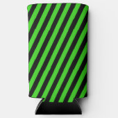 緑と黒の対角線のストライプパターン スリム缶クーラー (正面)