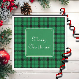緑と黒の居心地の良いプレイドメリークリスマス スタンダードカクテルナプキン
