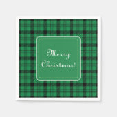 緑と黒の居心地の良いプレイドメリークリスマス スタンダードカクテルナプキン (正面)