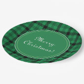 緑と黒の居心地の良いプレイドメリークリスマス ペーパープレート (アングル)