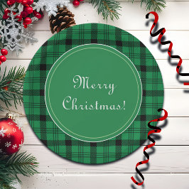 緑と黒の居心地の良いプレイドメリークリスマス ペーパープレート