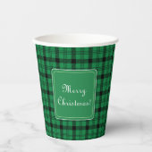 緑と黒の居心地の良いプレイドメリークリスマス 紙コップ (正面)