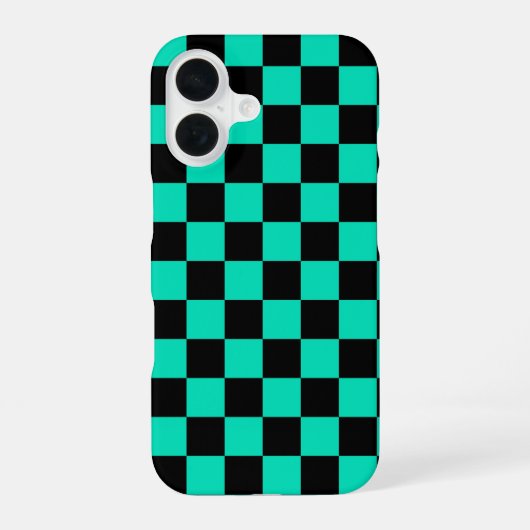 緑と黒の市松模様チェック柄 iPhone 16ケース (裏面)