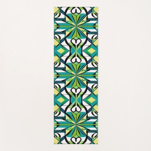 緑と黒の幾何学的パターン ヨガマット (正面)