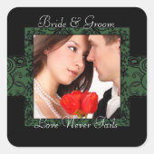 緑と黒の愛が失敗しない写真 スクエアシール (正面)