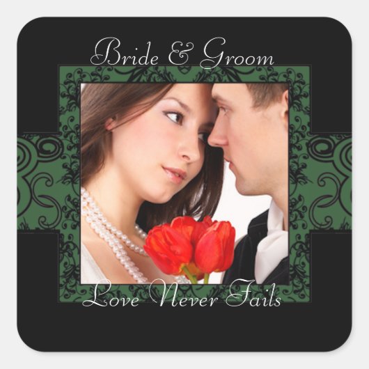 緑と黒の愛が失敗しない写真 スクエアシール (正面)