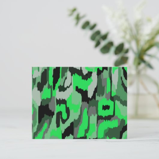 緑と黒の抽象芸術アート ポストカード (スタンド正面)