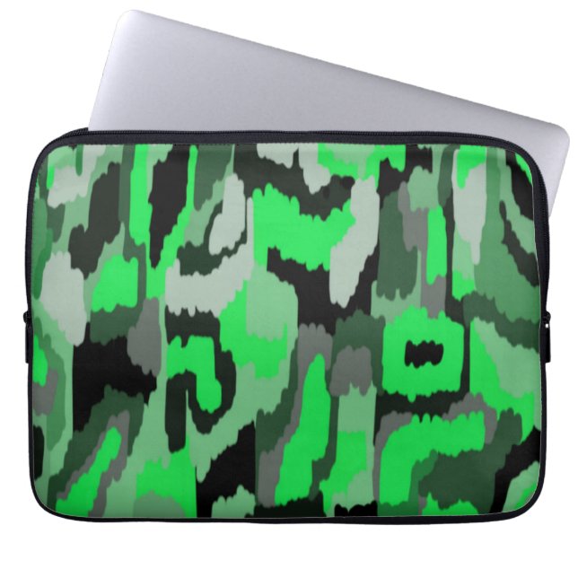 緑と黒の抽象芸術アート ラップトップスリーブ (正面)