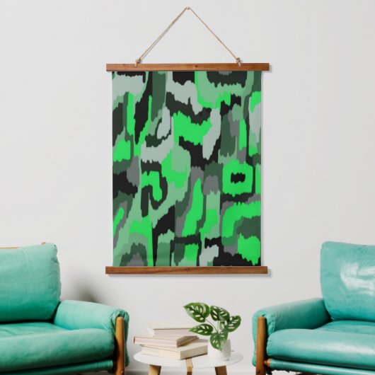 緑と黒の抽象芸術アート 吊り下げ型タペストリー (リビング)