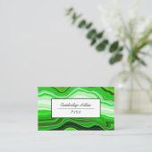 緑と黒の抽象芸術流体アート 名刺 (スタンド正面)