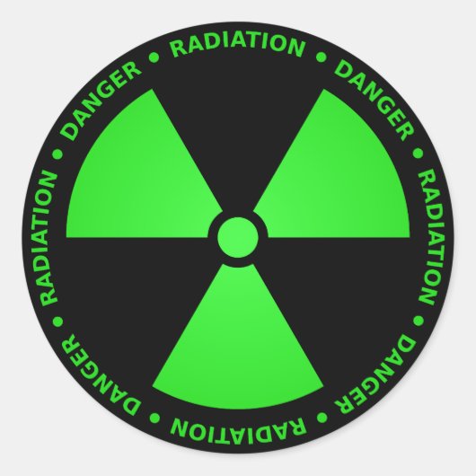 緑と黒の放射線シンボルステッカー ラウンドシール (正面)