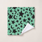 緑と黒の月の星 バスタオルセット (ウォッシュタオル)