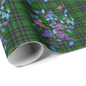 緑と黒の格子模様と青いヴィンテージバラ ラッピングペーパー (ロールコーナー)