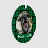 緑と黒の格子模様の犬の写真クリスマス オーナメント (正面)