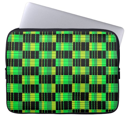 緑と黒の格子模様を持つノートパソコンケース ラップトップスリーブ (正面)