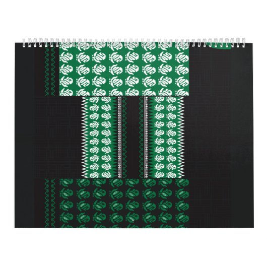 緑と黒の模様で、中央に木がある カレンダー (カバー)