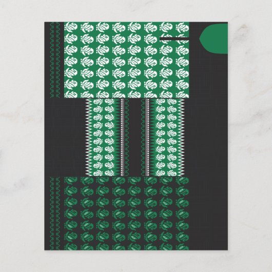 緑と黒の模様で、中央に木がある チラシ (裏面)