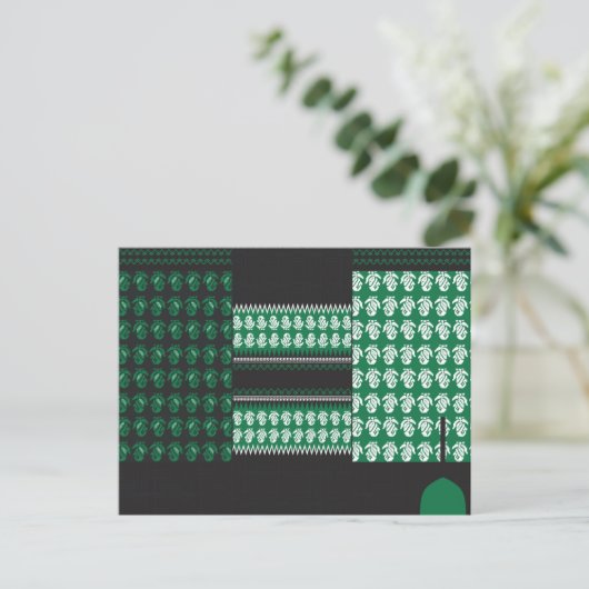 緑と黒の模様で、中央に木がある ポストカード (スタンド正面)