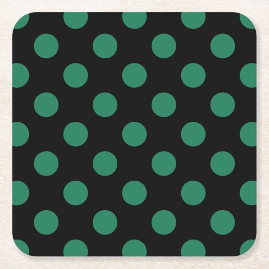 緑と黒の水玉模様 スクエアペーパーコースター (正面)