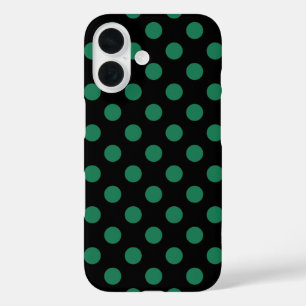緑と黒の水玉模様 iPhone 16ケース