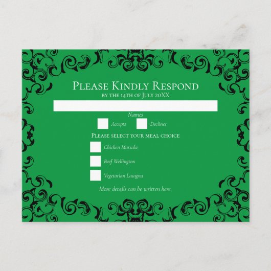 緑と黒の渦巻きゴシッ結婚クス シーズンポストカード (正面)