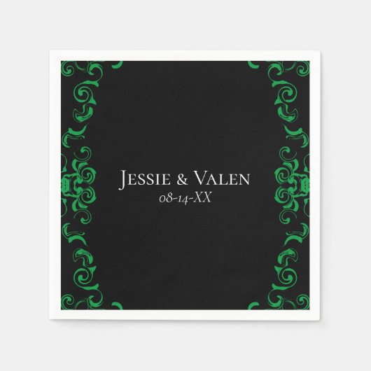 緑と黒の渦巻きゴシッ結婚クス スタンダードカクテルナプキン (正面)