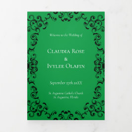 緑と黒の渦巻きゴシッ結婚クス 三つ折りプログラム