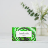 緑と黒の渦巻き抽象芸術流体アート 名刺 (スタンド正面)