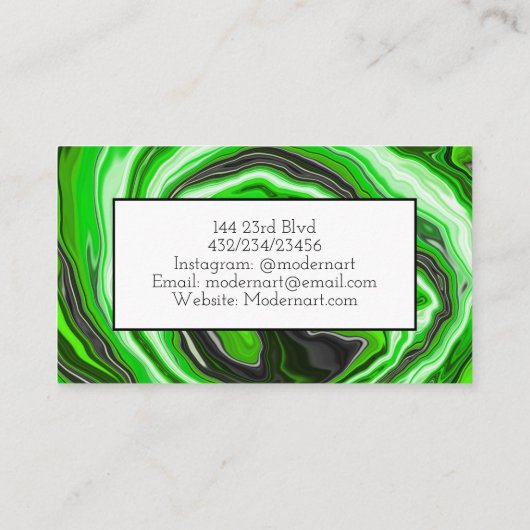 緑と黒の渦巻き抽象芸術流体アート 名刺 (裏面)