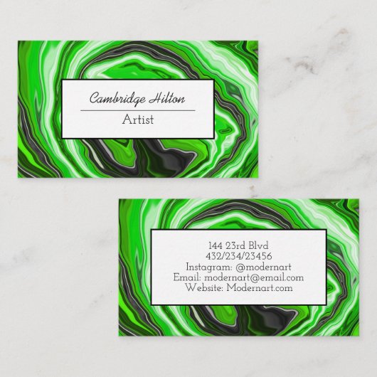 緑と黒の渦巻き抽象芸術流体アート 名刺 (正面/裏面)