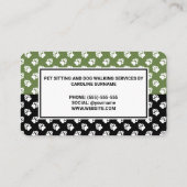 緑と黒の犬の手のパターン – 犬のサービス 名刺 (裏面)