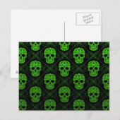 緑と黒の砂糖スカルパターン ポストカード (正面/裏面)