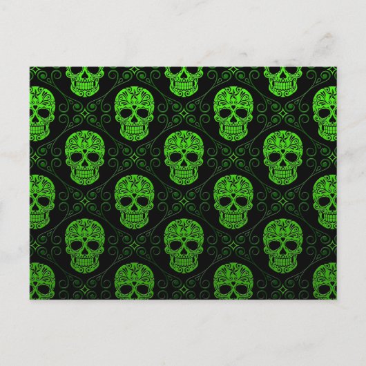 緑と黒の砂糖スカルパターン ポストカード (正面)