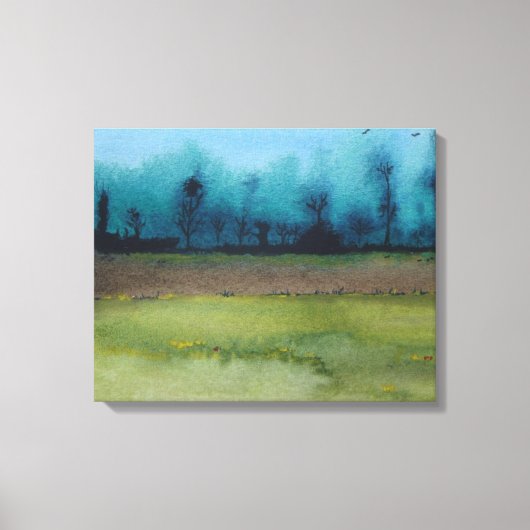 緑と黒の神秘的な風光明媚な森林風景 キャンバスプリント (正面)