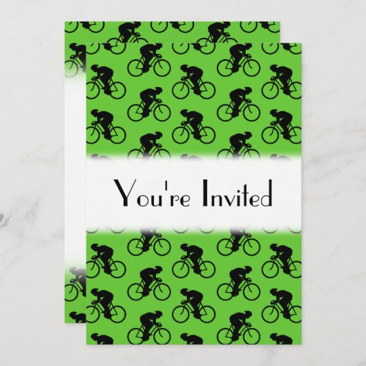 緑と黒の自転車のパターン 招待状 (正面/裏面)