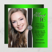 緑と黒の誕生日パーティー 招待状 (正面/裏面)