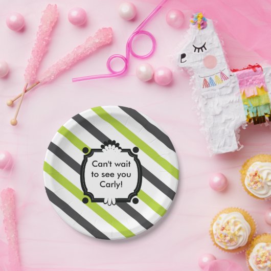 緑と黒の赤ストライプのちゃんシャワー ペーパープレート (パーティー)