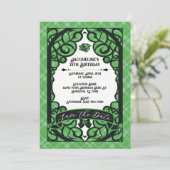緑と黒の門付き ローズプリンセス誕生日 招待状 (スタンド正面)