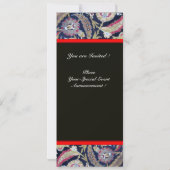 緑と黒の青いダマスク、赤いワックスシールのモノグラム 招待状 (裏面)