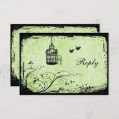 緑と黒の鳥かご ラブバード 返信カード (正面/裏面)