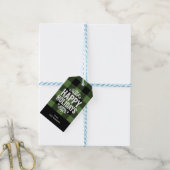 緑と黒バッファローチェック素朴ホリデーフォト ギフトタグ (より糸付き)