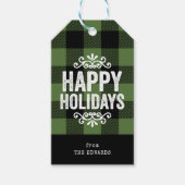 緑と黒バッファローチェック素朴ホリデーフォト ギフトタグ (正面)