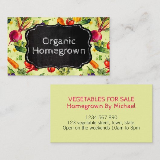 緑と黒板の自家栽培野菜柄 名刺 (正面/裏面)