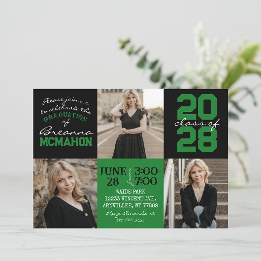 緑と黒3写真卒業招待状 招待状